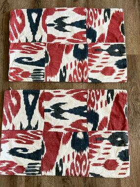The Pottery Barn Navy Blue/Red Rust 100% Cotton Ikat 14"x 20" Zip Pillow Covers
